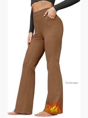 Fleece Lined Yoga Pants with Pockets High Waisted Bootcut Winter Work Slacks